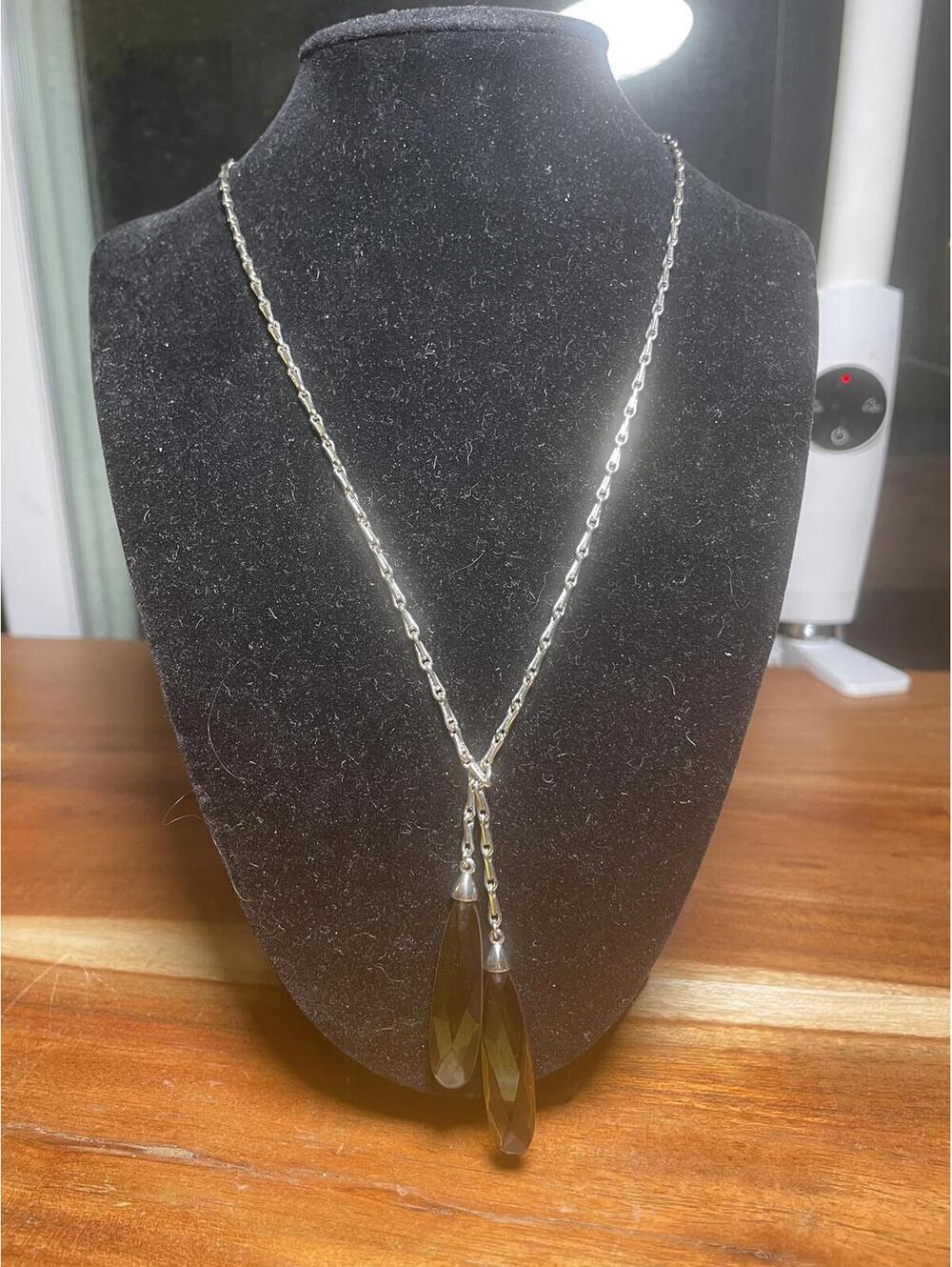 Anne Klein Women Silver Tone Long Teardrop Pendant Necklace 24'